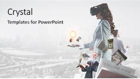  Presentation with mixed reality - Slide deck enhanced with young female in virtual reality background and a  colored foreground