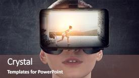  Presentation with mixed reality - PPT theme with young female in virtual reality background and a  colored foreground