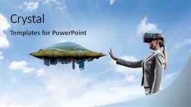  Presentation with virtual reality rehab - Colorful slide set enhanced with young female in virtual reality backdrop and a  colored foreground