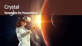  Presentation with mixed reality - Colorful slide set enhanced with young female in virtual reality backdrop and a  colored foreground