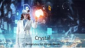  Presentation with mixed reality - Audience pleasing PPT theme consisting of young female in virtual reality backdrop and a  colored foreground