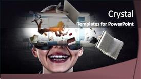  Presentation with mixed reality - Slide set featuring young female in virtual reality background and a  colored foreground