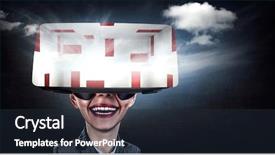  Presentation with mixed reality - PPT theme enhanced with young female in virtual reality background and a  colored foreground