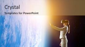  Presentation with virtual reality - Slide set having young female in virtual reality background and a  colored foreground