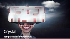  Presentation with mixed reality - Amazing PPT theme having young female in virtual reality backdrop and a  colored foreground