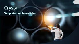  Presentation with mixed reality - Slide set having young female in virtual reality background and a navy blue colored foreground