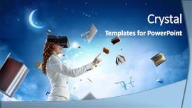  Presentation with mixed reality - Audience pleasing PPT theme consisting of young female in virtual reality backdrop and a  colored foreground