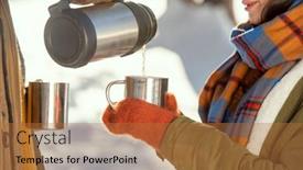  Presentation with hot tea - Colorful slide deck enhanced with young-female-in-warm-winterwear backdrop and a coral colored foreground