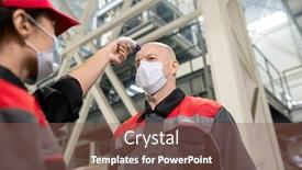  Presentation with body temperature - Colorful theme enhanced with young-female-in-workwear backdrop and a violet colored foreground