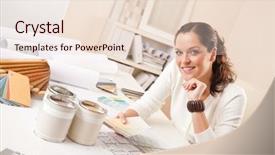  Presentation with interior designer - Presentation featuring young female interior designer background and a lemonade colored foreground