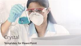  Presentation with tech - Colorful slide set enhanced with young-female-lab-tech-seated backdrop and a lemonade colored foreground