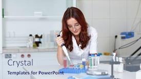  Presentation with lab - PPT theme enhanced with young female lab technician work background and a lemonade colored foreground