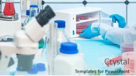  Presentation with antibiotics - PPT theme having young-female-laboratory-assistant background and a sky blue colored foreground