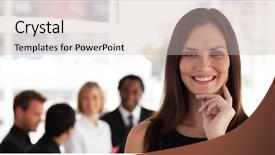  Presentation with female leader - Amazing slides having young female leader in standing in front of team backdrop and a soft green colored foreground