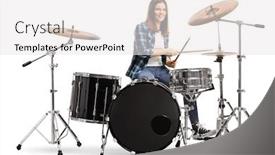  Presentation with drums - Theme with young-female-learning-to-play background and a white colored foreground