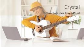  Presentation with acoustic - Presentation design having young-female-learning-to-play background and a lemonade colored foreground
