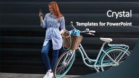  Presentation with cell phone towers - PPT theme enhanced with young female looking on cell background and a tawny brown colored foreground