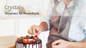  Presentation with biscuit - Cool new PPT theme with young-female-makes-biscuit-cake backdrop and a sky blue colored foreground