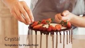  Presentation with biscuit - Presentation design with young-female-makes-biscuit-cake background and a coral colored foreground