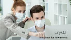  Presentation with female - Slide set featuring young-female-manager-in-suit background and a light gray colored foreground