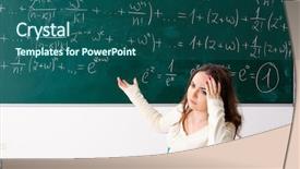  Presentation with math teacher - Slide set consisting of young female math teacher background and a ocean colored foreground