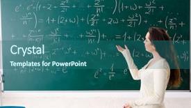  Presentation with math teacher - Presentation theme featuring young female math teacher background and a ocean colored foreground