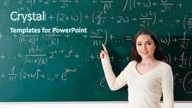  Presentation with math teacher - Presentation theme consisting of young female math teacher background and a ocean colored foreground