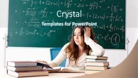  Presentation with math teacher - Presentation theme with young female math teacher in front of chalkboard background and a ocean colored foreground