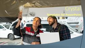  Presentation with female mechanic - PPT layouts enhanced with young-female-mechanic-with-lamp background and a violet colored foreground