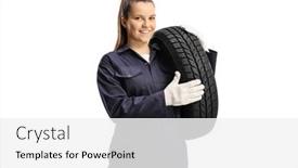  Presentation with female mechanic - Presentation design featuring young-female-mechanic-worker-carrying background and a white colored foreground
