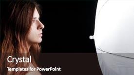  Presentation with lightning - Beautiful presentation theme featuring young female model in front of a lightning umbrella backdrop and a wine colored foreground