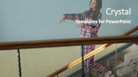  Presentation with stairs - Cool new PPT layouts with young female noctambulist walking down backdrop and a gray colored foreground