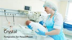  Presentation with baby nurse - Amazing PPT layouts having young female nurse holding backdrop and a sky blue colored foreground