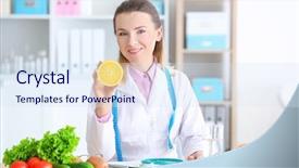  Presentation with orange - Slide deck consisting of young female nutritionist with orange background and a sky blue colored foreground