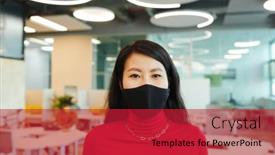  Presentation with front office - Cool new slide deck with young-female-office-manager backdrop and a crimson colored foreground