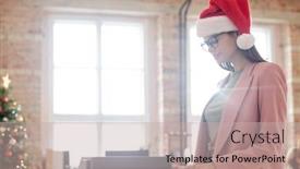  Presentation with xerox - Beautiful PPT theme featuring young-female-office-worker backdrop and a soft green colored foreground