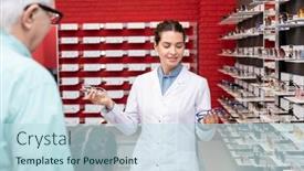  Presentation with ophthalmologist - Presentation theme consisting of young-female-ophthalmologist-in-whitecoat background and a sky blue colored foreground