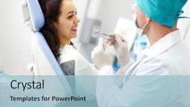  Presentation with patient care - PPT theme enhanced with young female patient receiving dental background and a light blue colored foreground