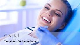  Presentation with dental office - Slides featuring young-female-patient-with-open background and a light blue colored foreground