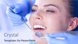  Presentation with dental office - Amazing PPT layouts having young-female-patient-with-open backdrop and a sky blue colored foreground