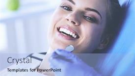  Presentation with dental office - PPT theme featuring young-female-patient-with-open background and a light blue colored foreground