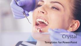  Presentation with dental office - Audience pleasing PPT layouts consisting of young-female-patient-with-open backdrop and a light blue colored foreground