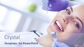  Presentation with dental office - Slide deck featuring young-female-patient-with-open background and a sky blue colored foreground