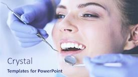  Presentation with dental office - Cool new slides with young-female-patient-with-open backdrop and a sky blue colored foreground