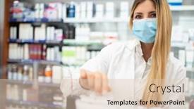  Presentation with inventory - Presentation design featuring young-female-pharmacist-checking background and a lemonade colored foreground