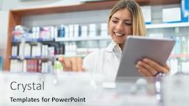  Presentation with inventory - Amazing presentation theme having young-female-pharmacist-checking backdrop and a light gray colored foreground