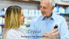  Presentation with pharmacist - Slide set with young-female-pharmacist-dealing background and a light blue colored foreground