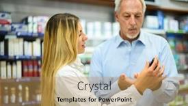  Presentation with pharmacist - PPT theme with young-female-pharmacist-dealing background and a yellow colored foreground