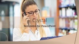  Presentation with pharmacist - Theme with young-female-pharmacist-talking background and a coral colored foreground