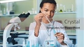  Presentation with substance - Presentation theme with young-female-pharmacologist-with-dropper background and a coral colored foreground